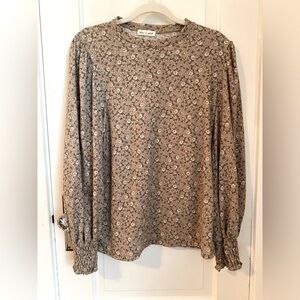 Beige Floral Long Sleeve Shirt Blouse